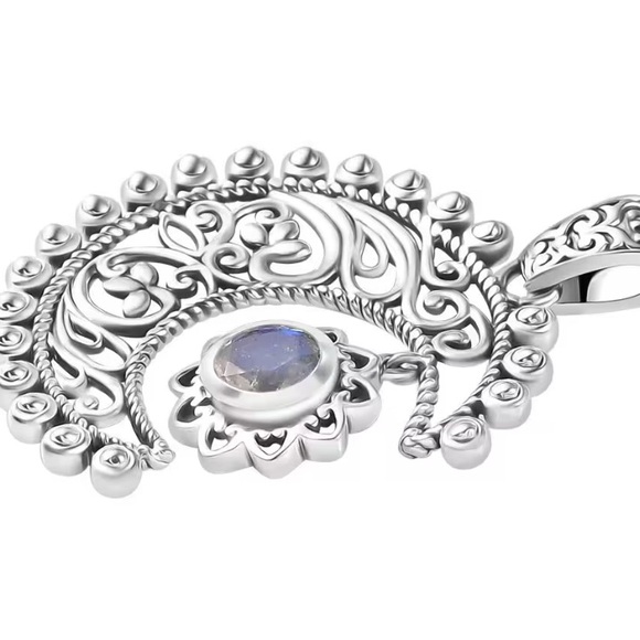 Moon Glow Moonstone Sun & Moon Sterling Silver Pendant .80ctw - Picture 7 of 11